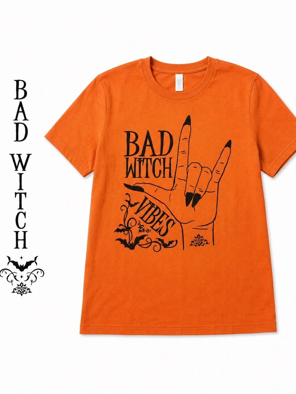 ✨ Spooky Chic Alert! ✨
“Bad Witch Vibes” Graphic Tee – Size Small 🧙‍♀️🎃